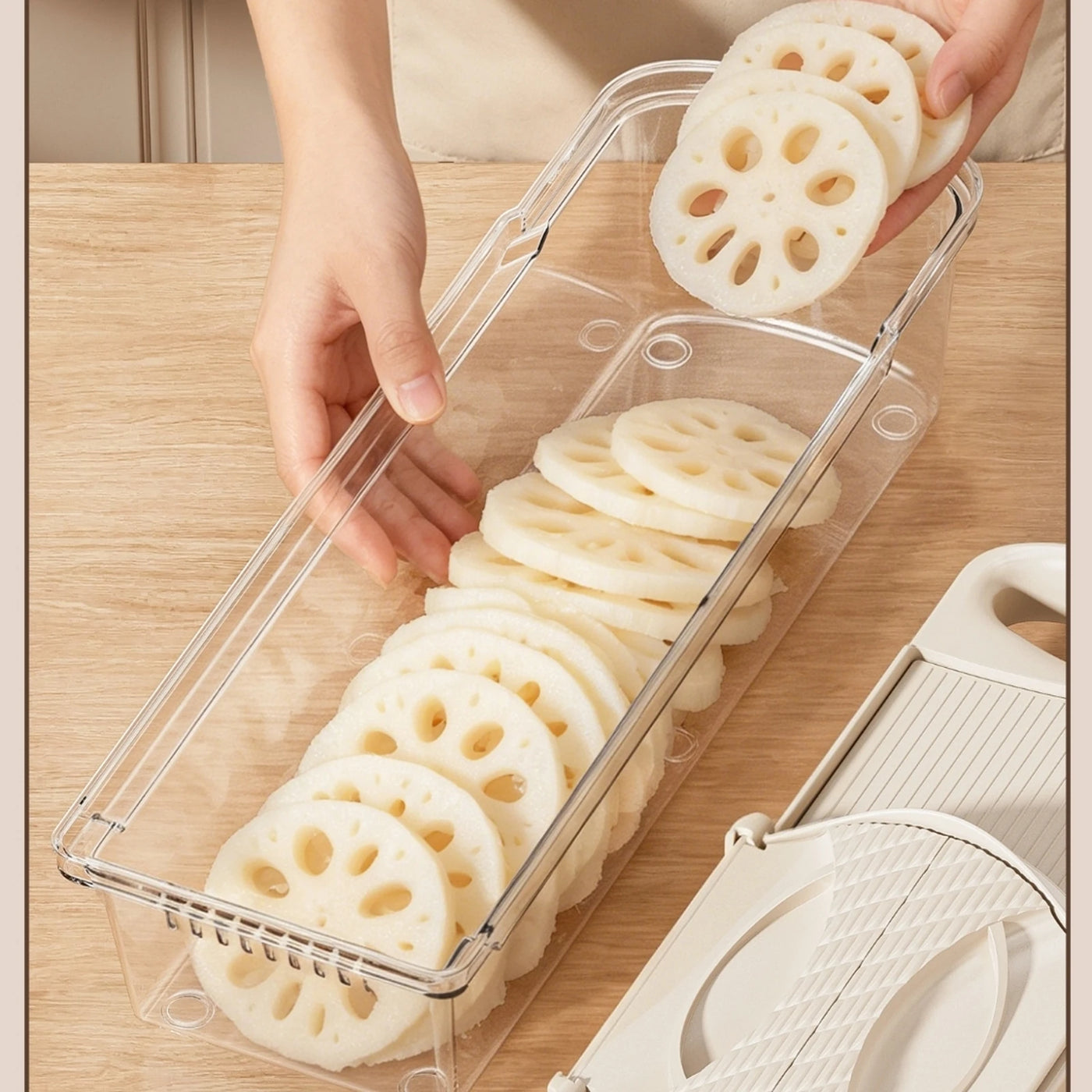 Even lotus-root slices inside the clear PrepGlide box