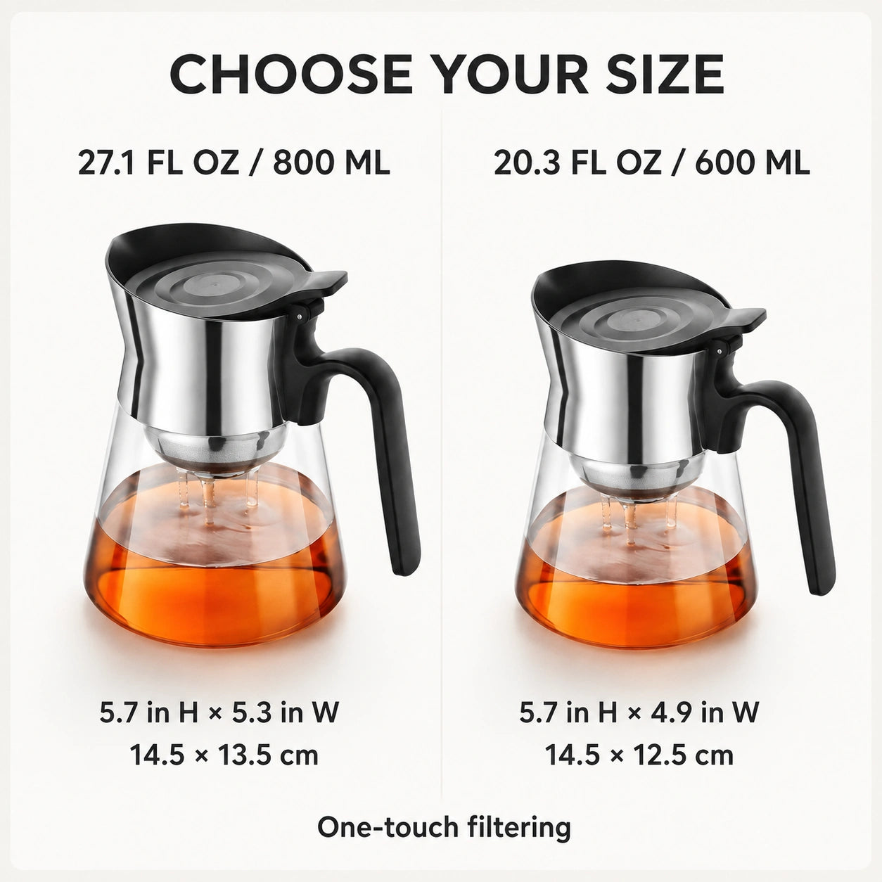 PressBrew 600 ml and 800 ml teapot size comparison