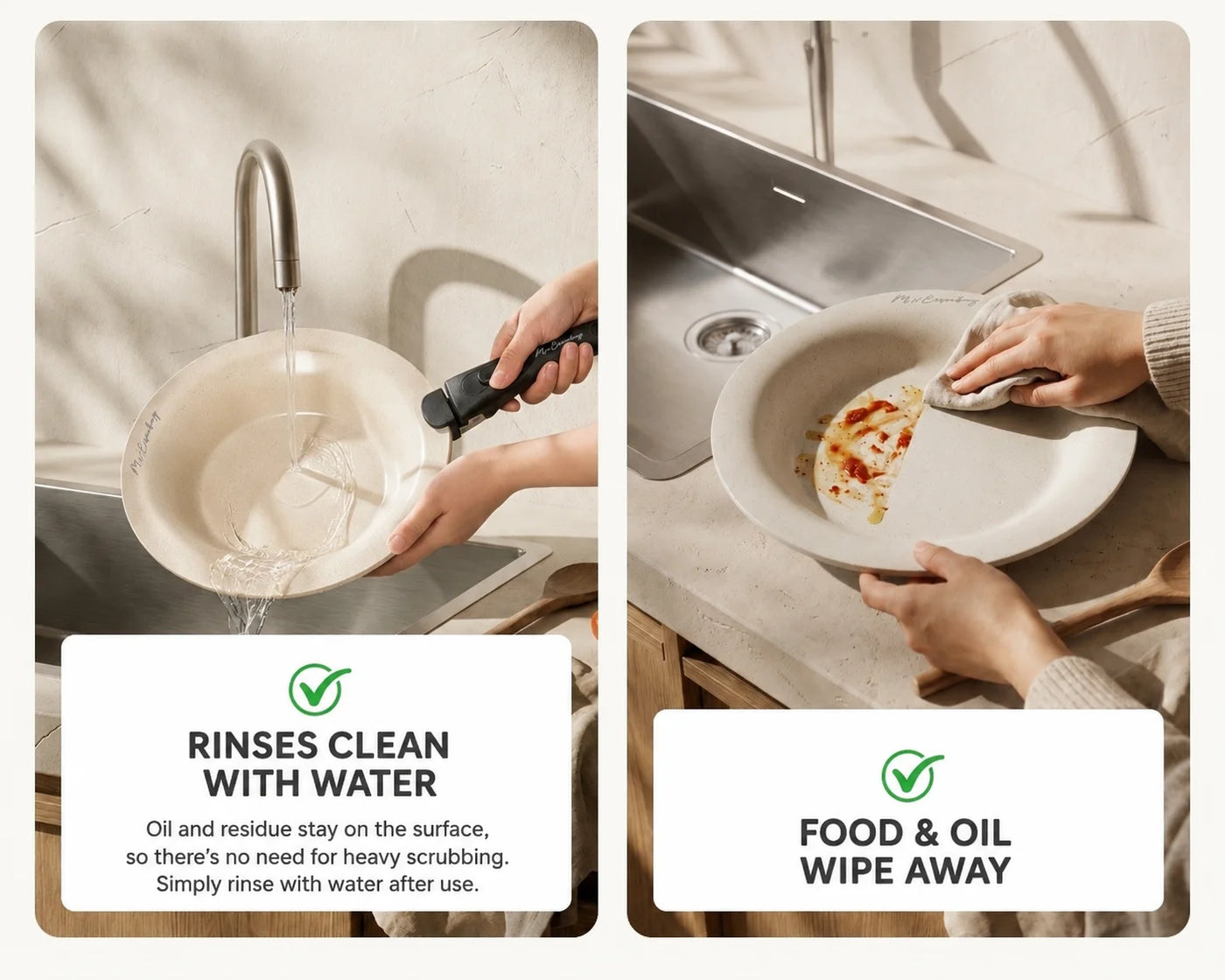 Easy cleaning ceramic pan surface
