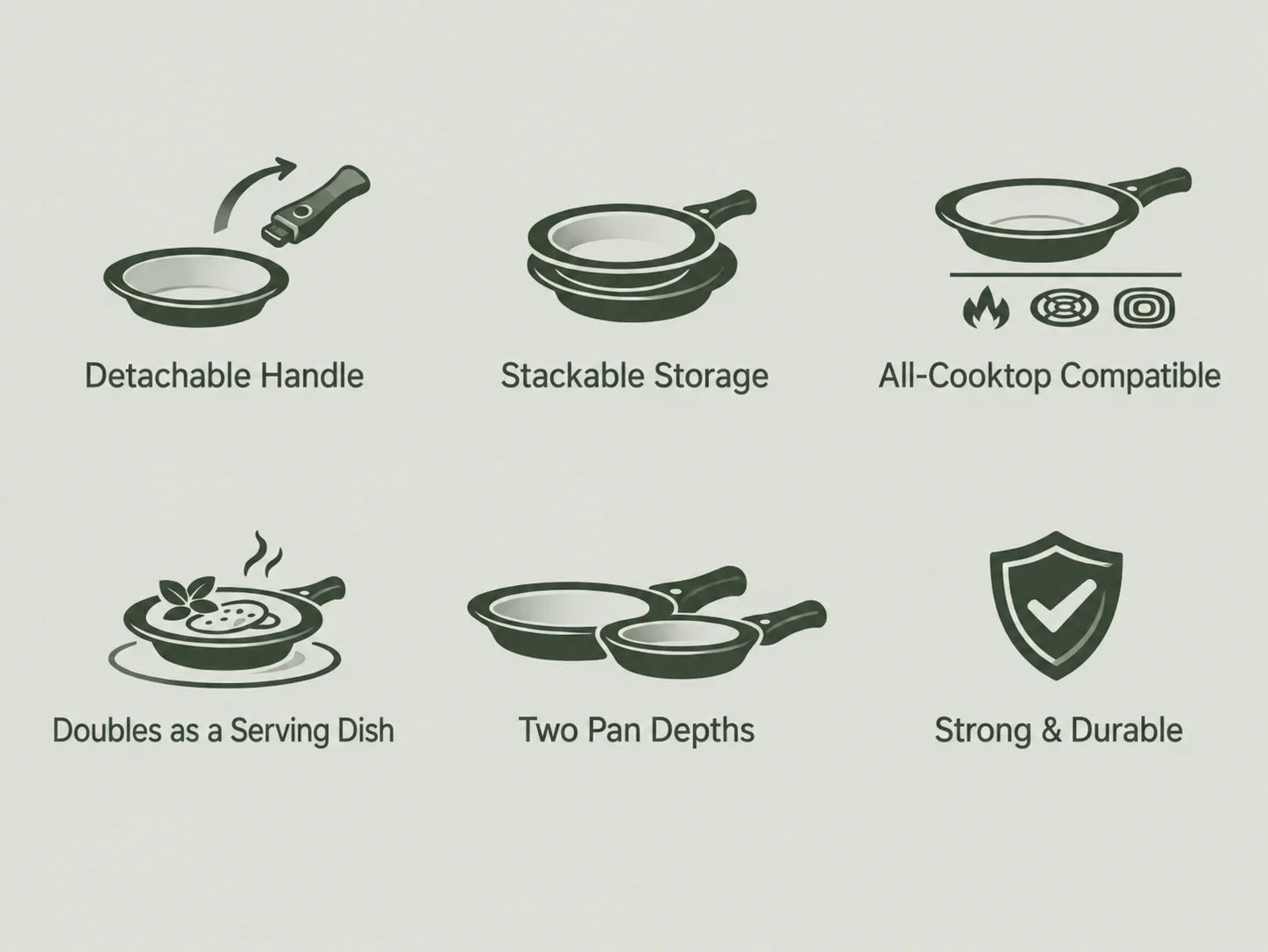 Stack and Serve ceramic pan set features