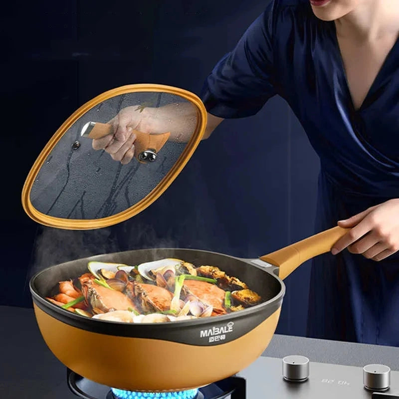 Premium Non‑Stick Rock Cast Wok with Lid & Steamer