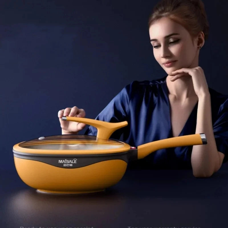 Premium Non‑Stick Rock Cast Wok with Lid & Steamer
