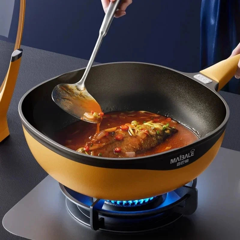 Premium Non‑Stick Rock Cast Wok with Lid & Steamer