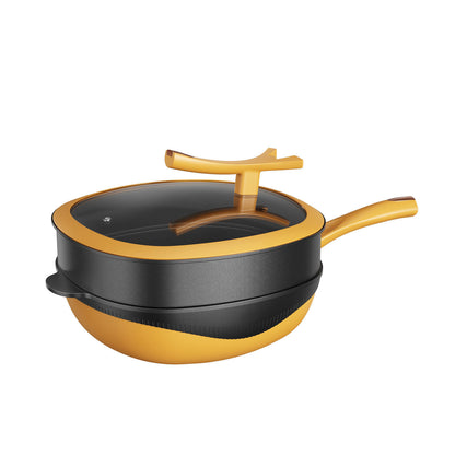 Premium Non‑Stick Rock Cast Wok with Lid & Steamer
