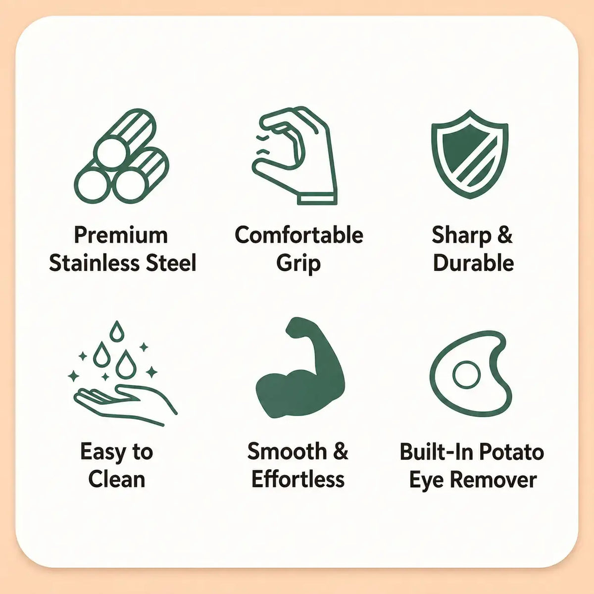 Product feature summary for stainless steel vegetable prep tool