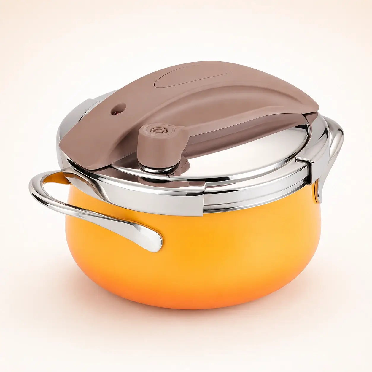 Orange adjustable stovetop pressure cooker studio view