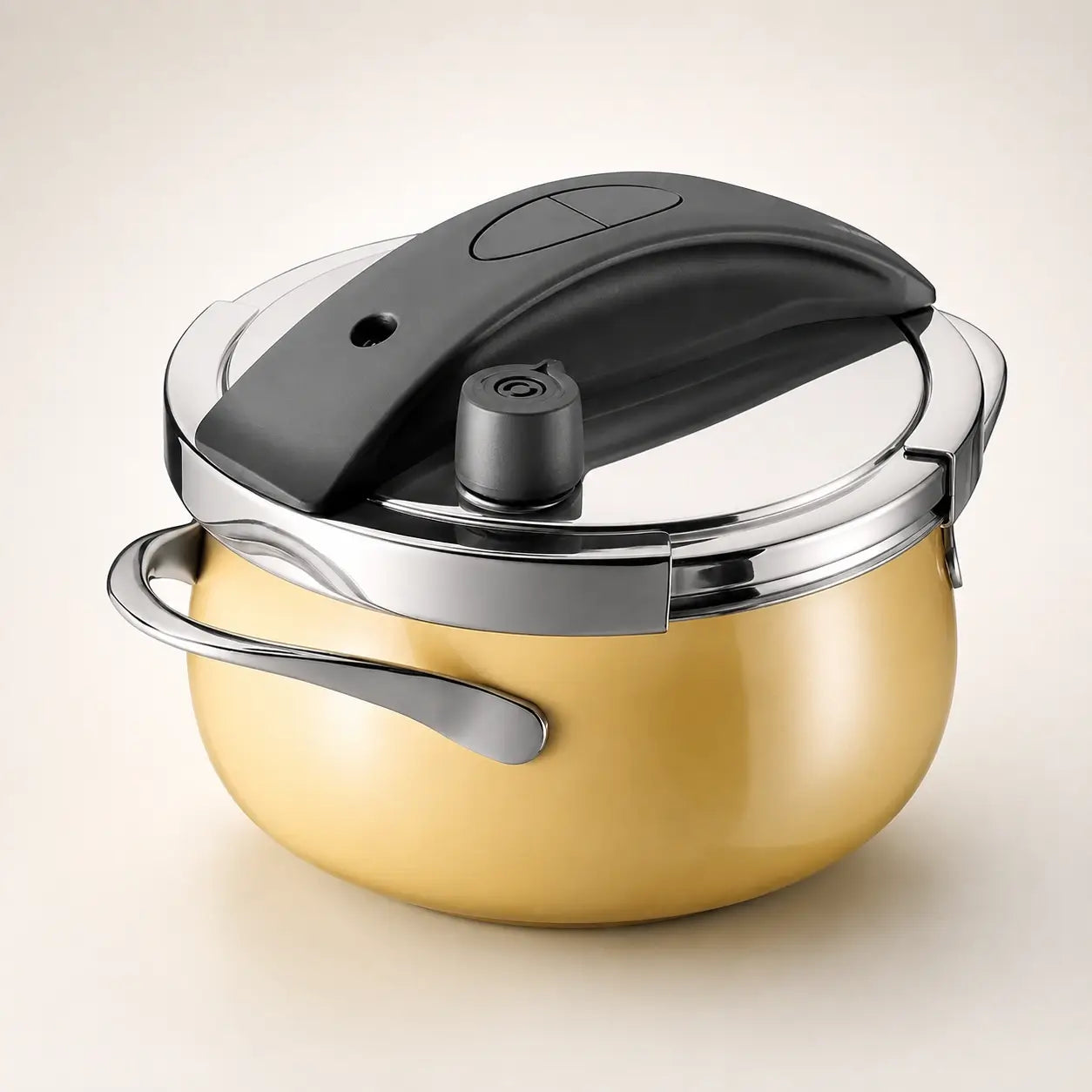 Yellow adjustable stovetop pressure cooker studio view