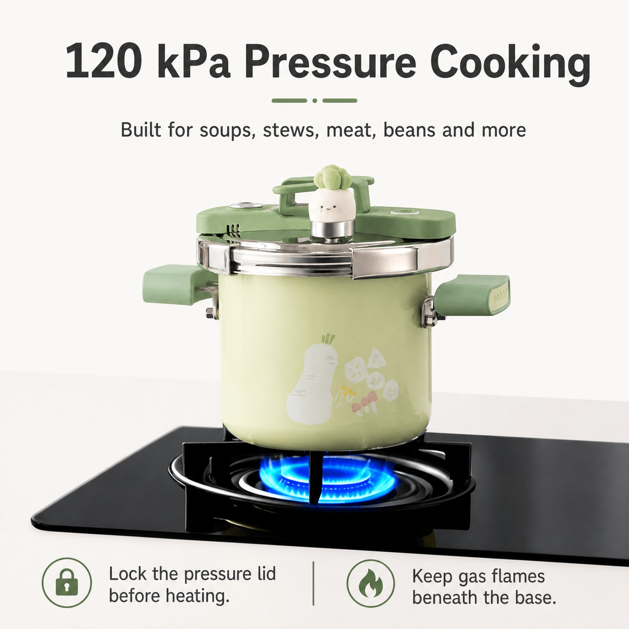 120 kPa pressure cooking on a gas stovetop