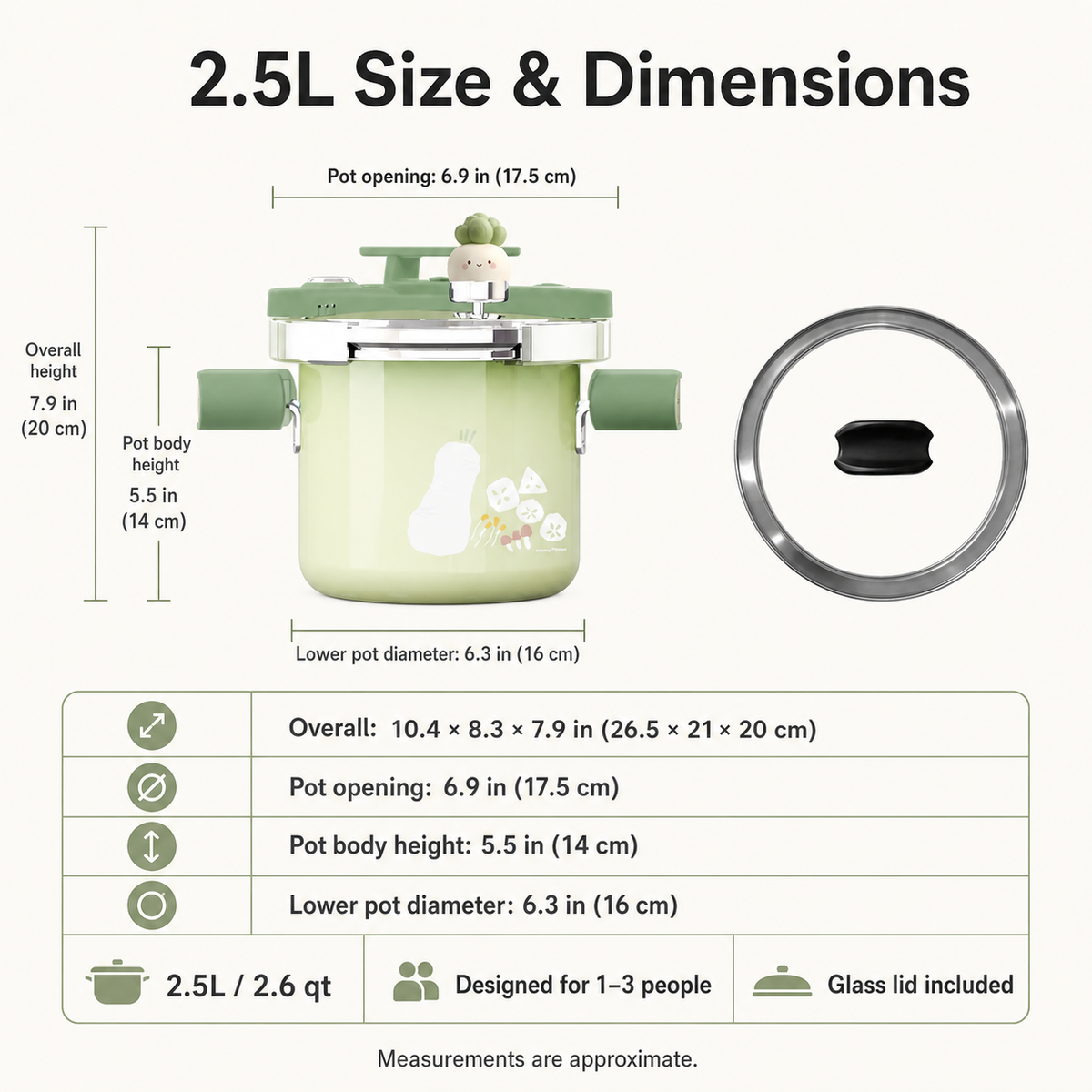 2.5L Compact Enamel Pressure Cooker dimensions