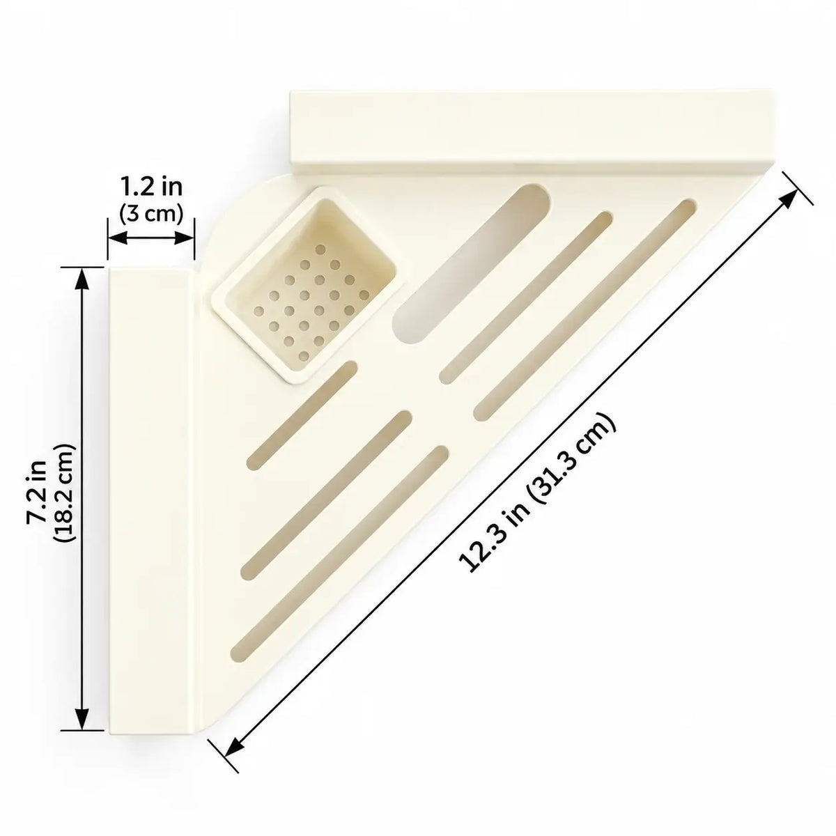 Dimensions: 12.3 inch long side, 7.2 inch sink-edge side, 1.2 inch support section