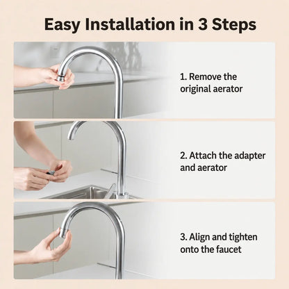 Three-step installation guide for the touch control faucet aerator