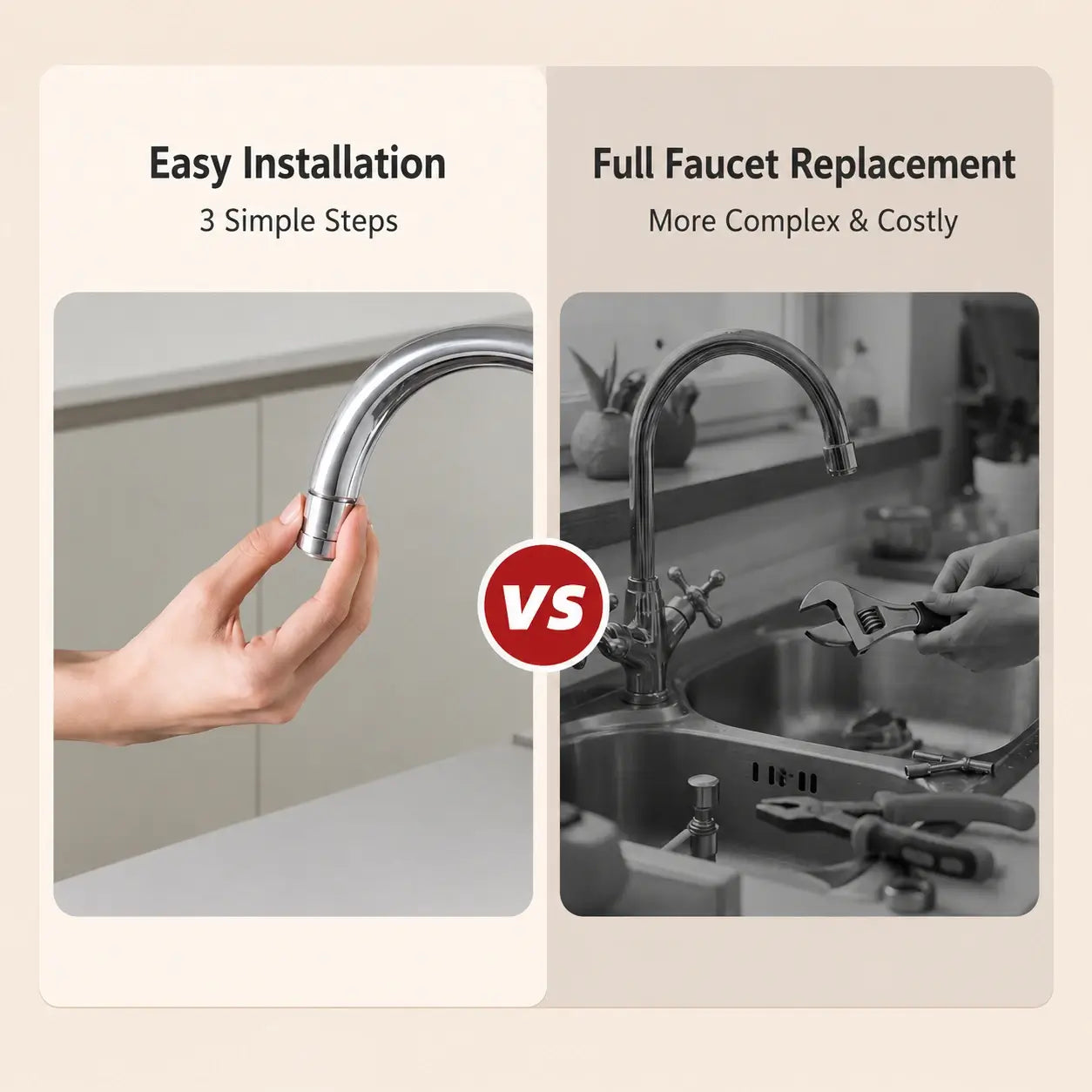 Aerator installation compared with full faucet replacement