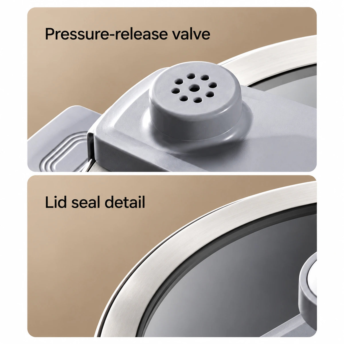 Source close-up details of the perforated pressure-release valve and lid seal area