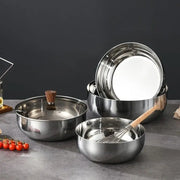 Stainless steel prep bowls with matching glass lids