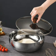 Extra-deep stainless steel prep bowl with vented glass lid