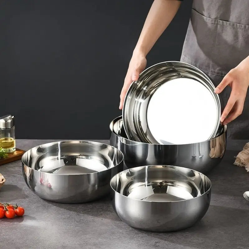 Three nesting sizes of the stainless steel prep bowl