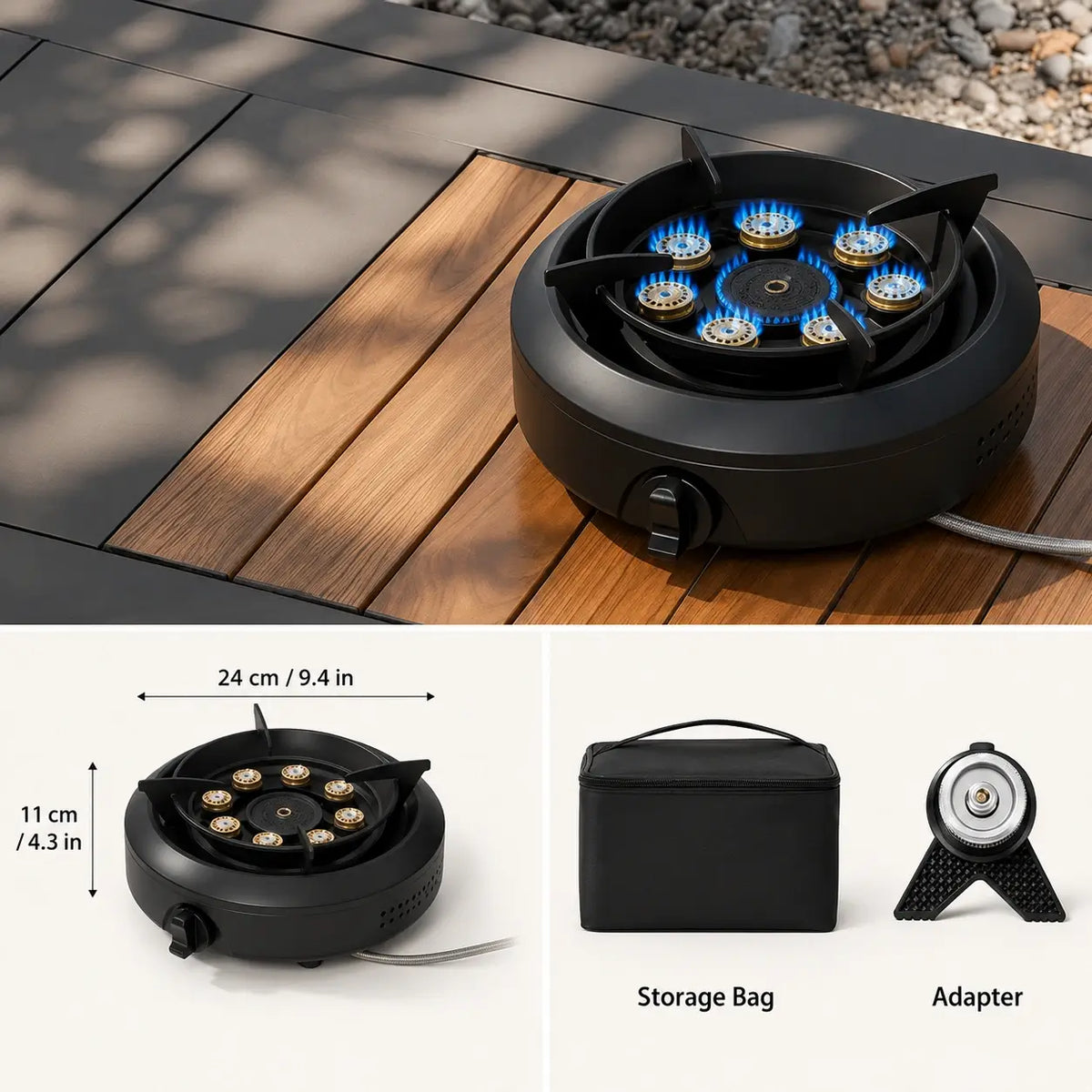 Black camping stove dimensions storage bag and adapter