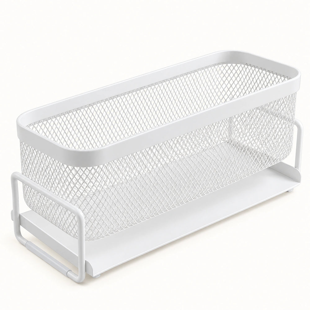 White iron mesh basket and lower drainage tray