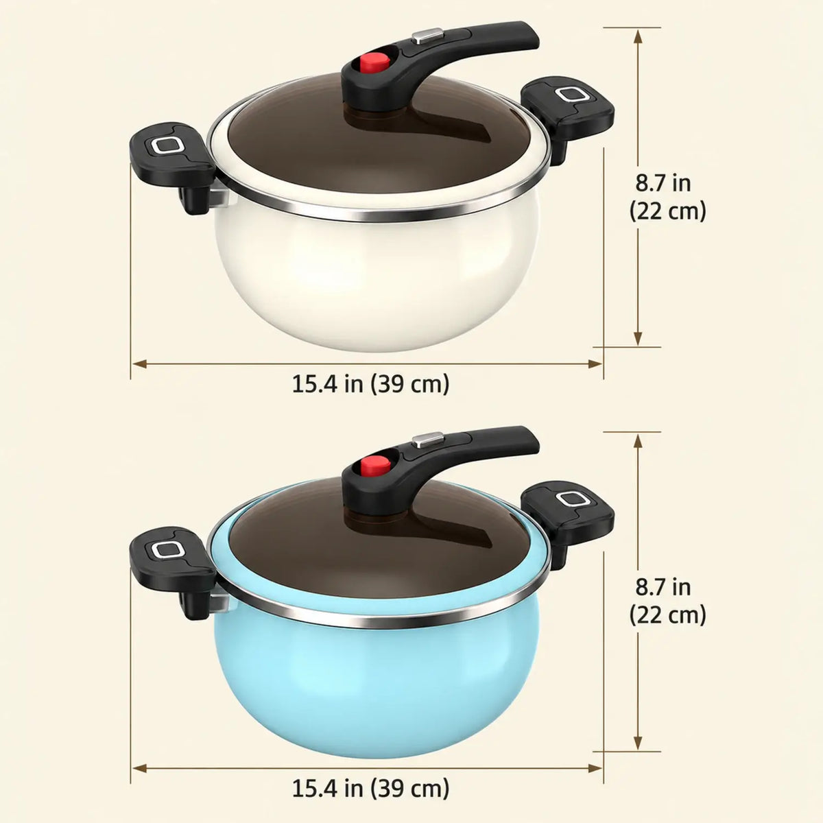 Pot dimensions in inches and centimeters
