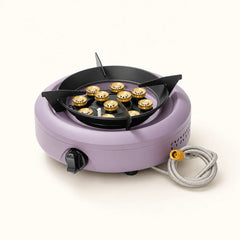 Purple multi-flame camping stove with remote fuel hose