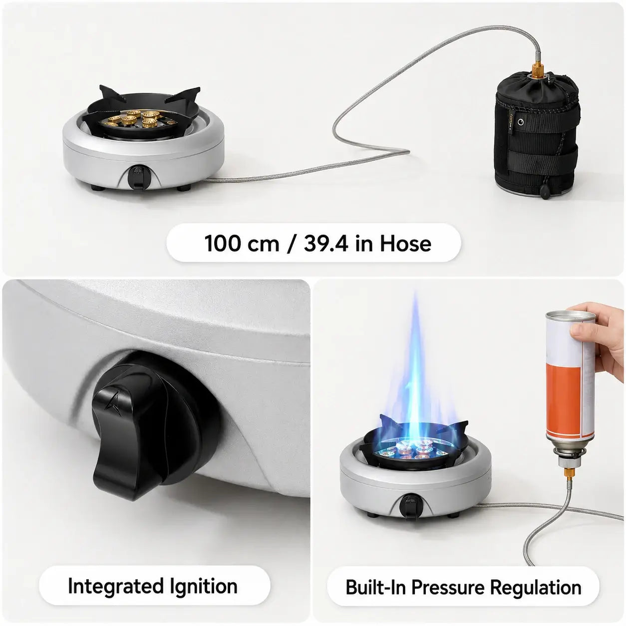 Fuel hose integrated ignition and pressure regulation features