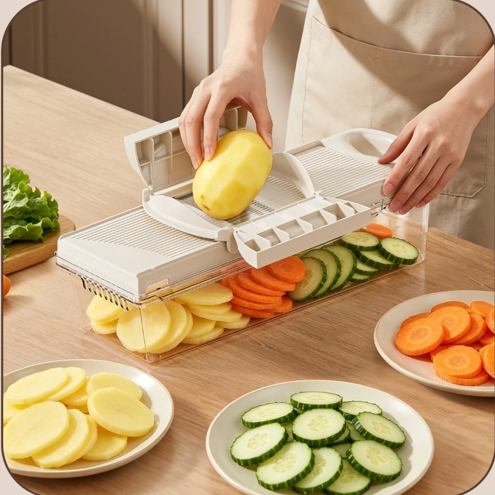 PrepGlide adjustable vegetable slicer with clear catch box