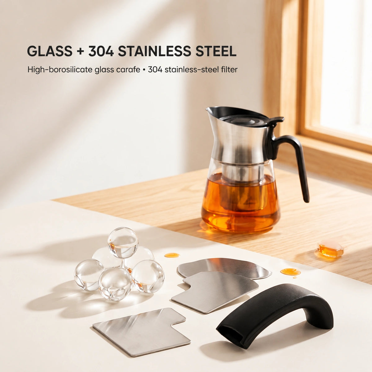 PressBrew high-borosilicate glass and stainless steel construction