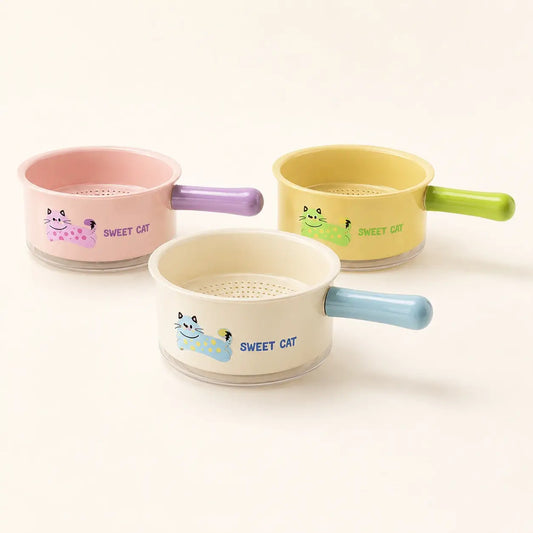 2-in-1 rinse and drain bowl in cream, pink and yellow