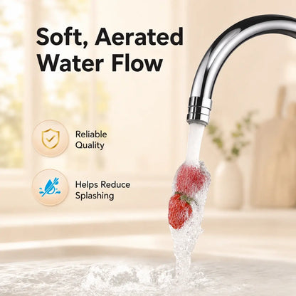 Soft aerated water stream rinsing strawberries beneath a kitchen faucet