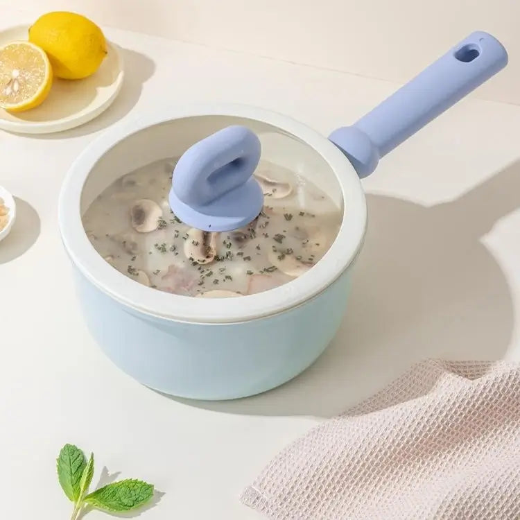 Creamy soup simmering in the Little Blue Ceramic Pot