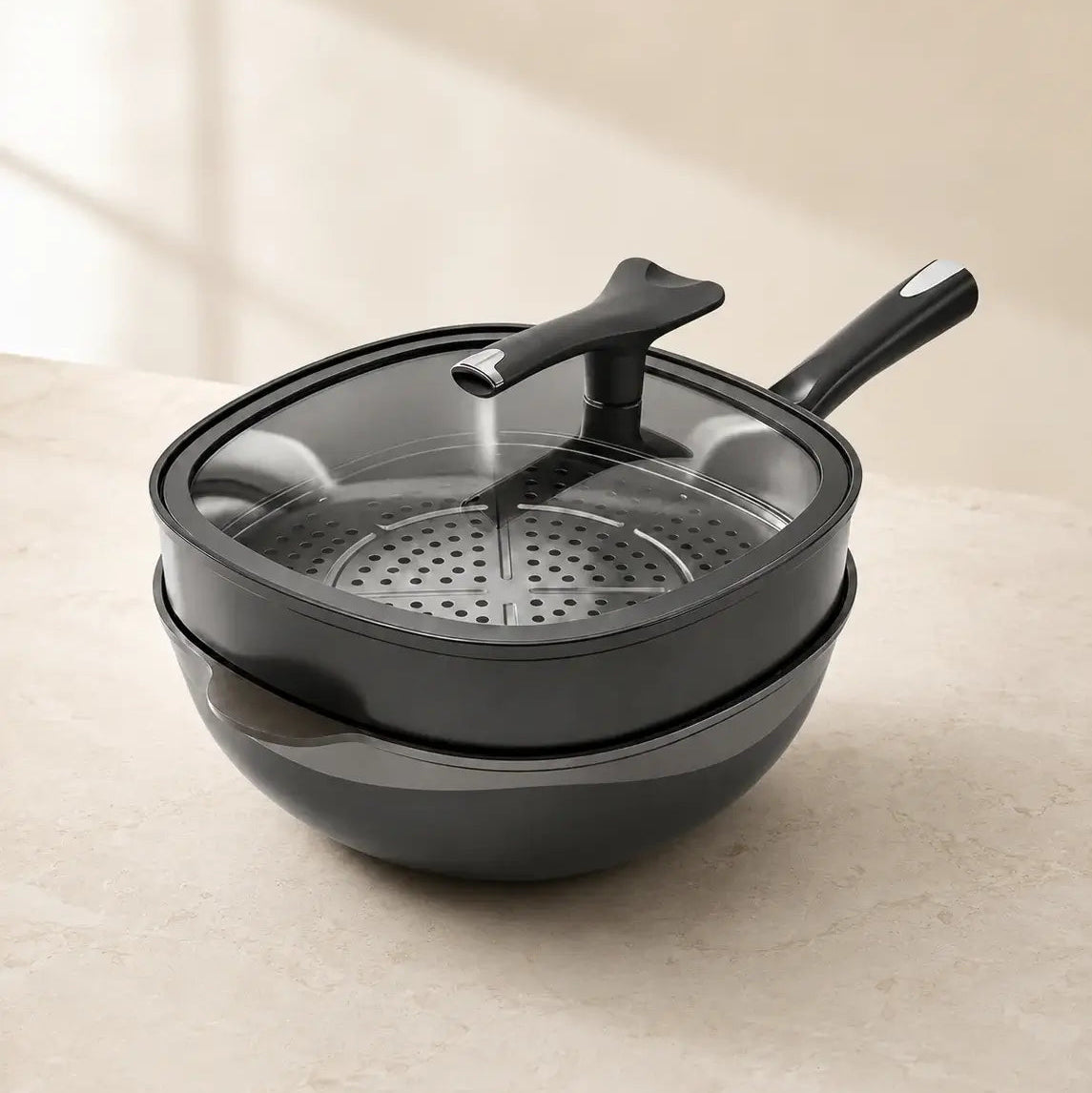 Taylor Brio 5-Layer Titanium Non-Stick Wok with steamer