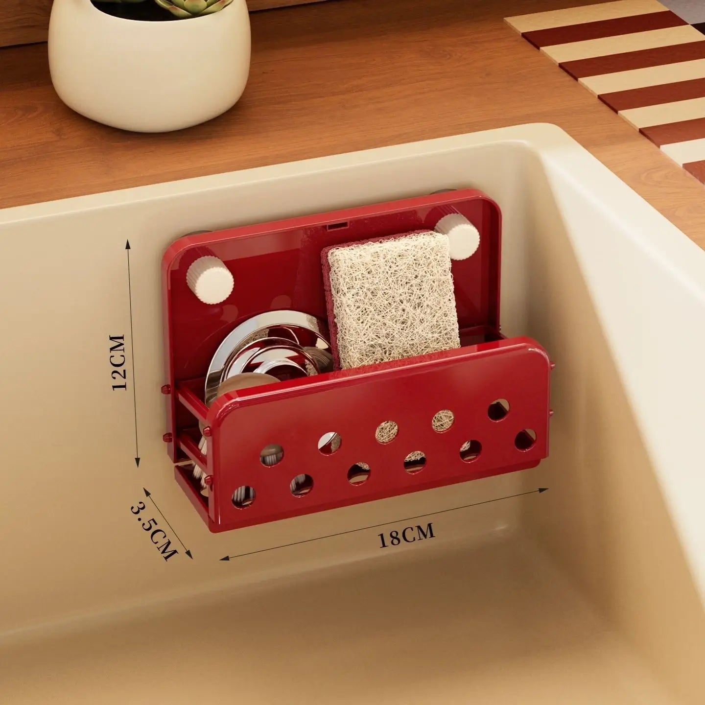 Caddy dimensions: 18 by 12 by 3.5 centimeters
